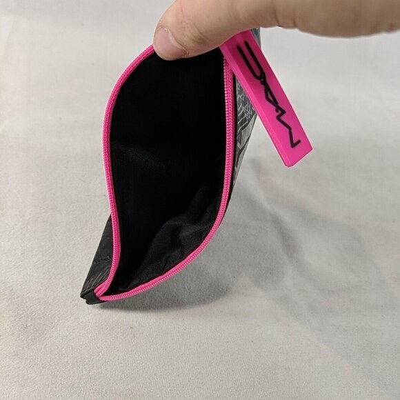M.A.C. MAC Cosmetics Bag Black Pink Pouch 7.5" x 6" Makeup Jewelry Travel Zip - Picture 10 of 12